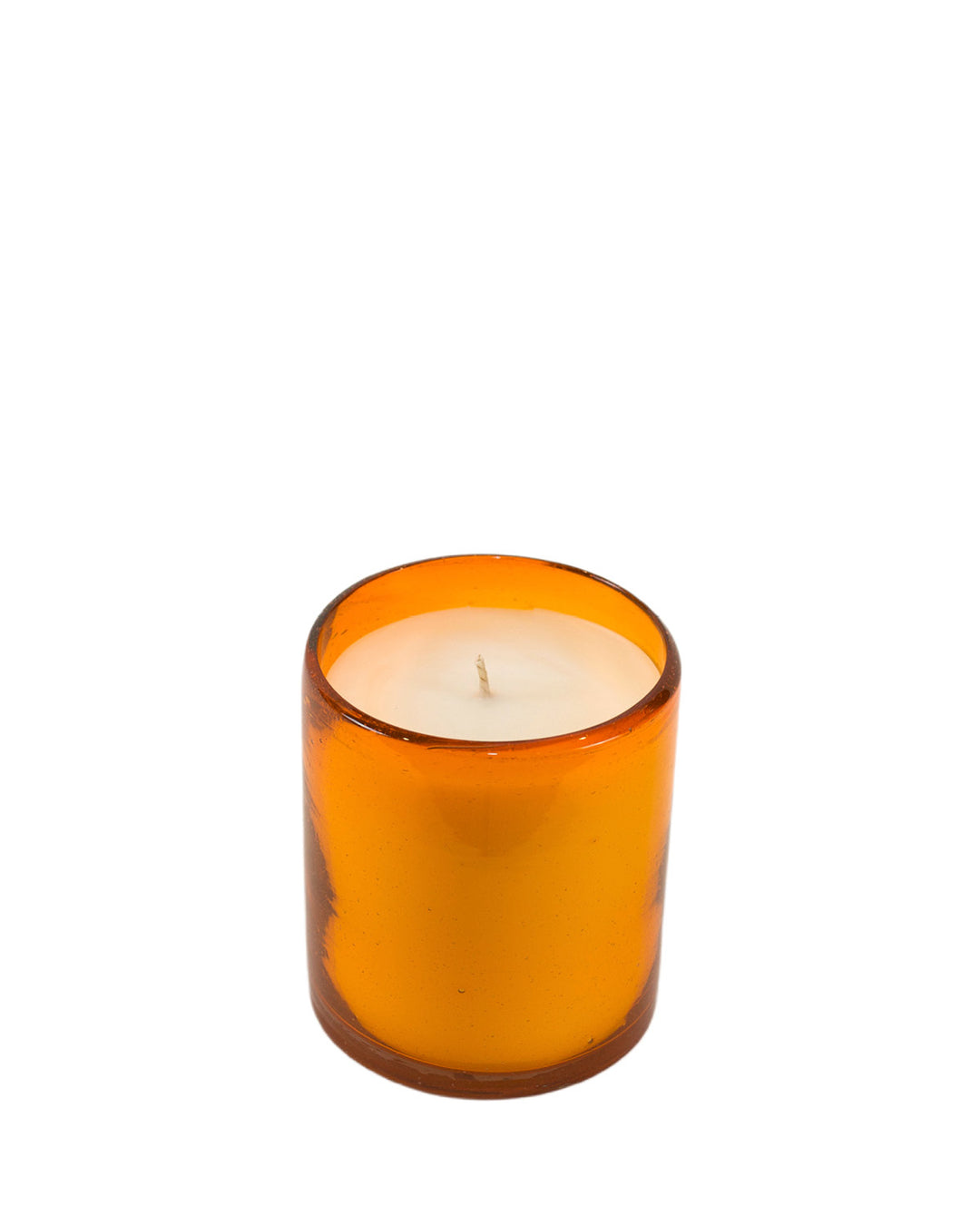 Summer Hours 80° candle in an orange glass on a white background