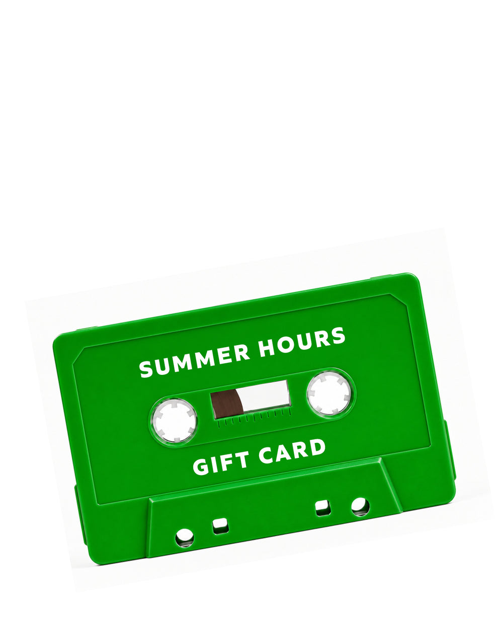 Summer Hours gift card, a green cassette tape shown at an angle